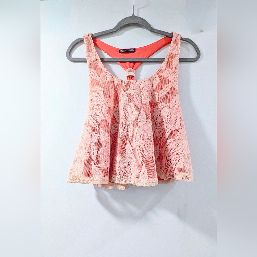 Zara Peach Lace Women Top